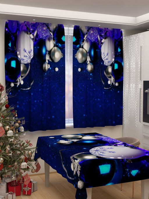 Фотошторы для кухни Новогодняя коллекция 238 Шторы (Габардин)+Скатерть (145*200)
