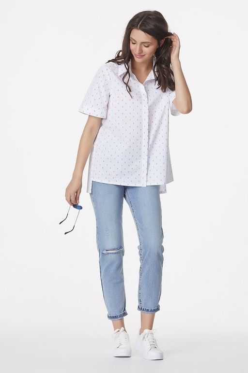 Рубашка хлопковая принт на белом