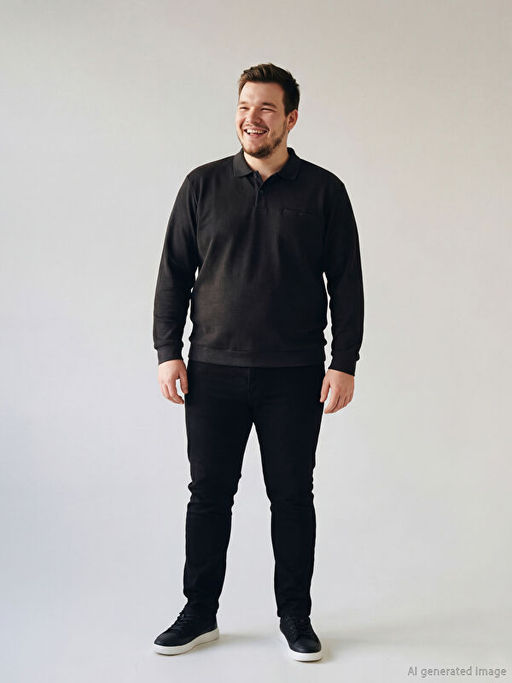 B?y?k Beden Polo Yaka Erkek Sweatshirt