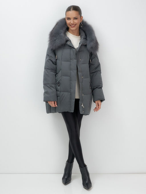 Куртка зимняя женская с мехом и капюшоном тренд темно-серого цвета 7660TC - Visdeer фото 9