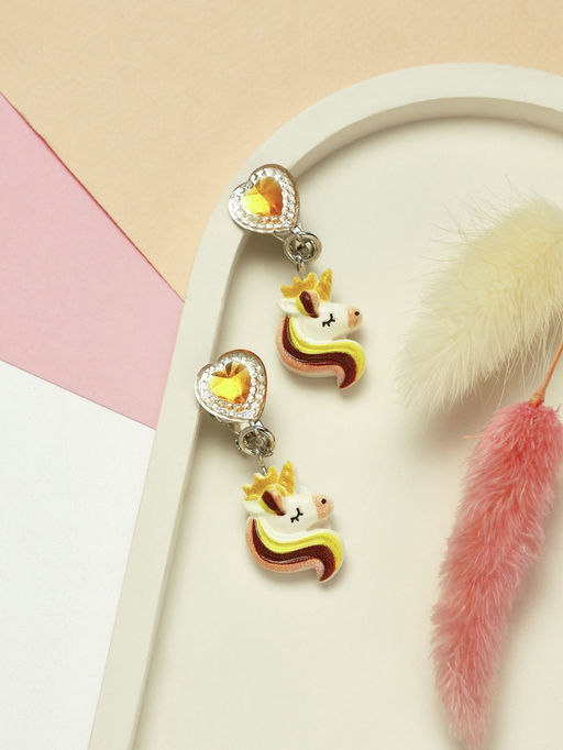 Серьги-клипсы детские «Выбражулька» единорог драгоценность с сердцем кристалл, жёлто-белые