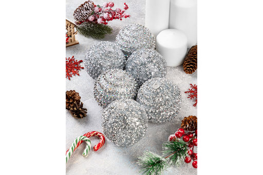 Набор 6 новогодних шаров 9,5*9,5 см Серебряный узор - Elan gallery фото 12