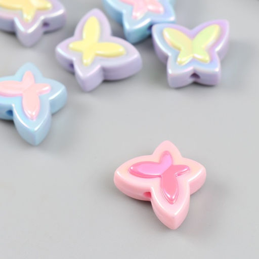 Бусина для творчества пластик, набор 6 шт., Бабочка, цветная с перламутром, 2?1.6 см, МИКС