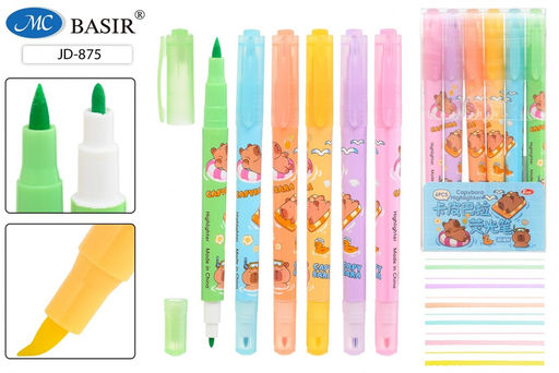 Набор текстмаркеров Basir "Капибара" 6шт., двухсторонние (JD-875) корпус с рисунком