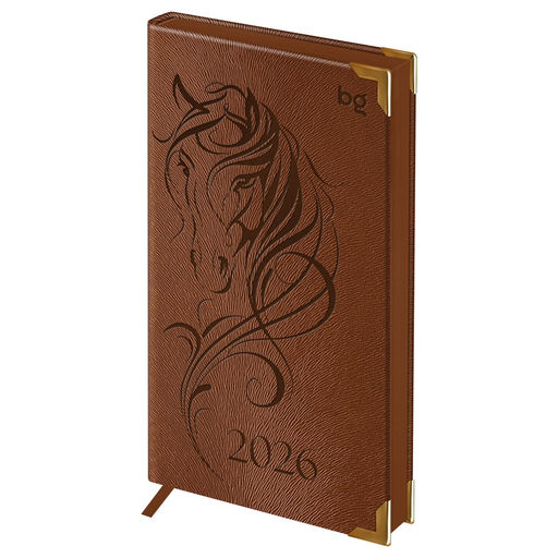 Еженедельник BG 2026г. 90*165мм 64л. кожзам "Horse. Bourbon" (Wd_09830) ярко-коричневый, цв.срез