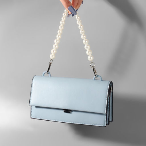 Ручка для сумки, жемчужные бусы, d=12, 14, 16 мм, 39 см, цвет белый, серебряный