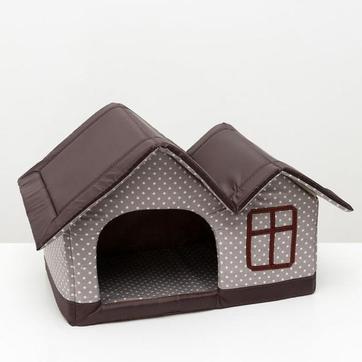 Домик двойной Вилла. 53 х 33 х 37 см, бязь, бежево-коричевый