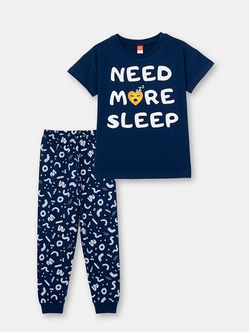 CRB wear/CSJG 50067-41 Комплект для девочки (футболка, брюки), темно-синий/Ex.Cherubino