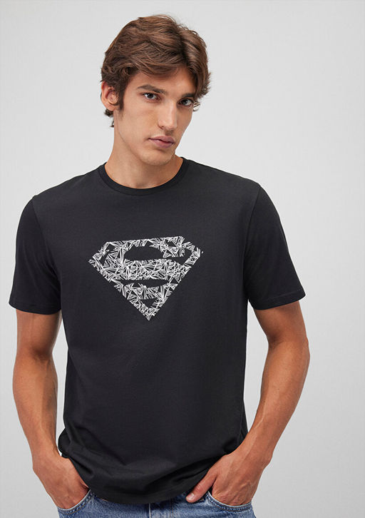 Superman Bask?l? Siyah Tisort