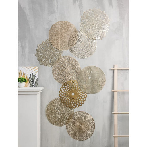 Цена за 12 шт. Салфетка сервировочная на стол Доляна Цветок, d=43 см, цвет золотой  фото 10