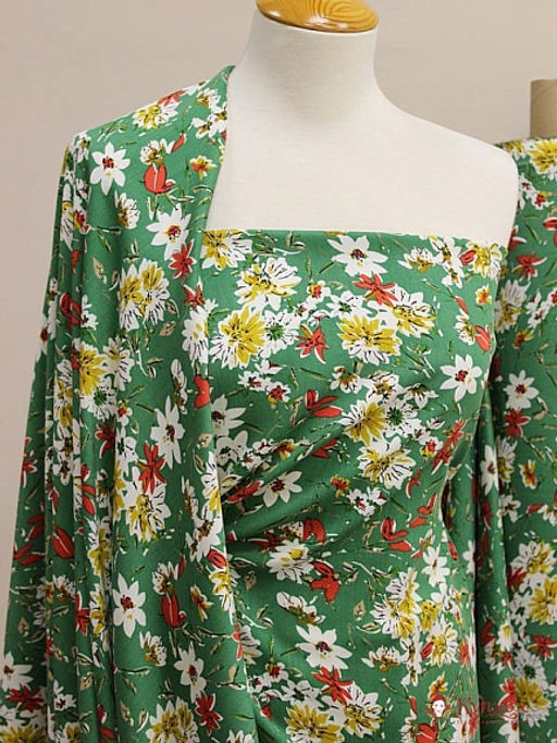 Плательная вискоза Июльские краски цв.темно-зеленый, ш.1.46м, вискоза-100%, 145гр/м.кв - Купава фото 3