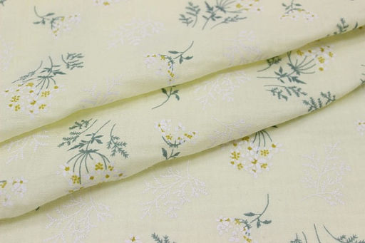 Муслин двухслойный с эф.жатости Веточки ромашки на бл.желтом с лимонным оттенком, ш.1.36м, хл-100% - Купава фото 5