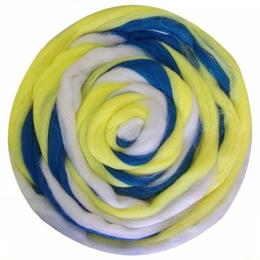 Шерсть для валяния ТРО Гребенная лента (100%полутонкая шерсть) 100г цв.1517 мультиколор (жёлтый, белый, т.синий)