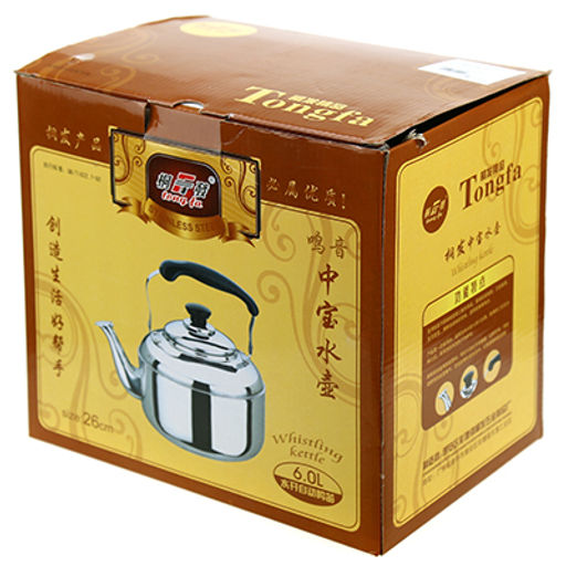 "Лампушка" Чайник из нержавеющей стали 6л, д23,5см h20,5см, со встроенным в крышку свистком, подвижная бакелитовая ручка, цветная коробка (Китай)
