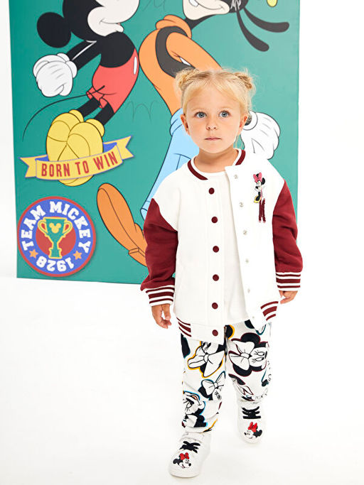 Kolej Yaka Uzun Kollu Minnie Mouse Bask?l? K?z Bebek Bomber Ceket