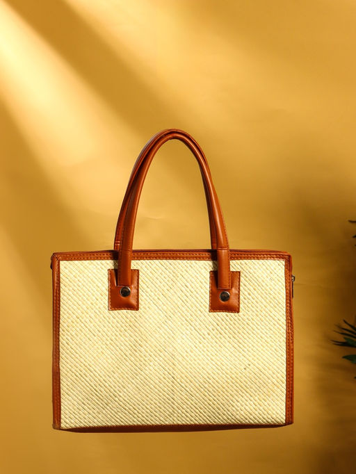 Сумка плетёная на молнии из пандана, 35×12×40 см, бежево-коричневая