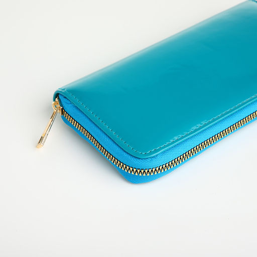Кошелёк женский на молнии, 20×2×10 см, лаковый, бирюзовый