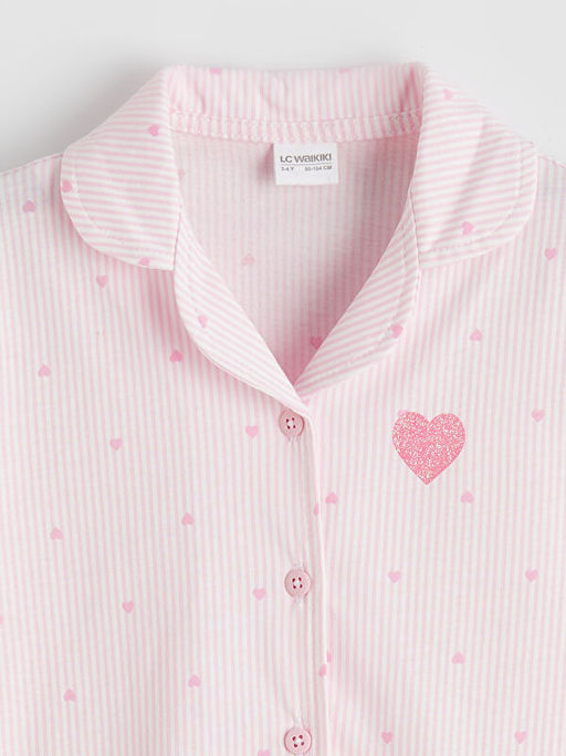 G?mlek Yaka Desenli K?z ?ocuk Pijama Tak?m