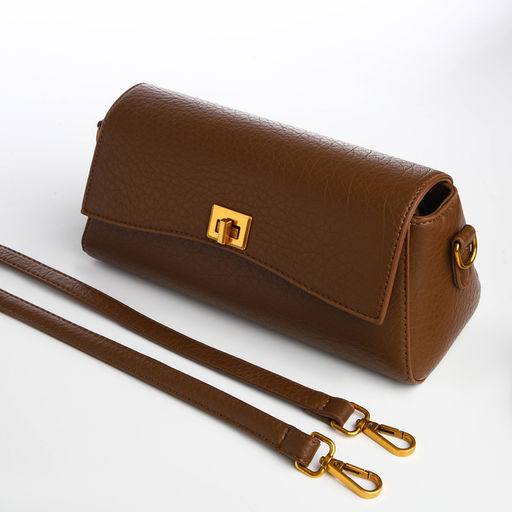 Сумка женская мессенджер TEXTURA на клапане, 26×9×12 см, тёмно-коричневая