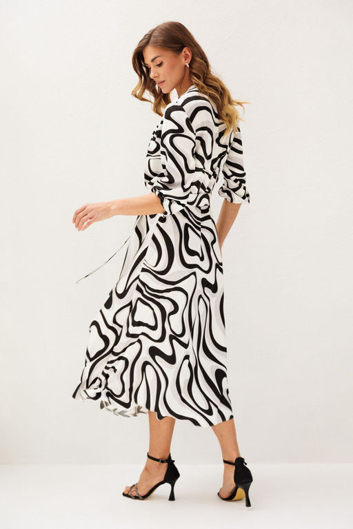 Платье Lars Style 1212/1 молочный,серо-черный принт