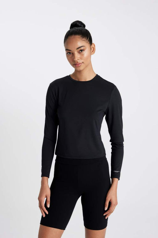 DeFactoFit Облегающая футболка с круглым вырезом и принтом в стиле спортсмен с длинными рукавами  фото 4