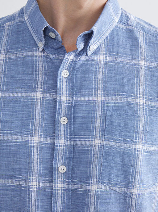 Regular Fit K?sa Kollu Ekose Poplin Erkek G?mlek