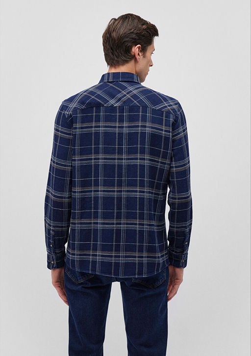 Kareli Lacivert Shirt - Mavi фото 4