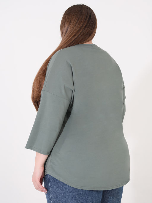 Блузка трикотажная больших размеров зеленая со стразами - Almond фото 3