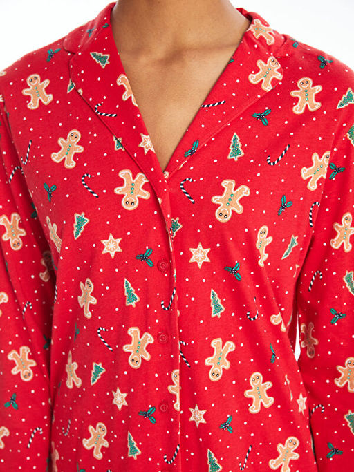 G?mlek Yaka Y?lba?? Temal? Kad?n Pijama Tak?m?