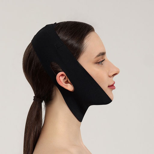 Маска текстильная для коррекции овала лица, на липучке, 62?9.5 см, чёрная, розовая