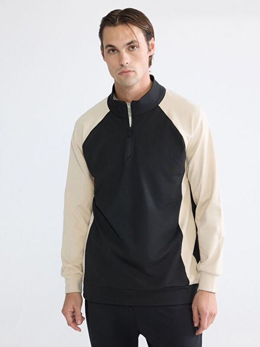 Dik Yaka Renk Bloklu Erkek Sweatshirt