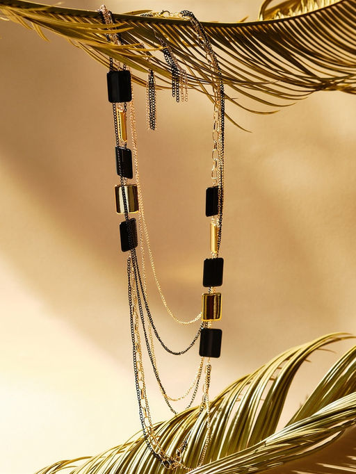 Набор 2 предмета: серьги, бусы Унисон прямоугольники, чёрный в золоте, 80 см