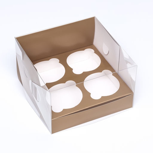 Цена за 2 шт. Коробка для 4 капкейков 16 х 16 х 10 , Золотая