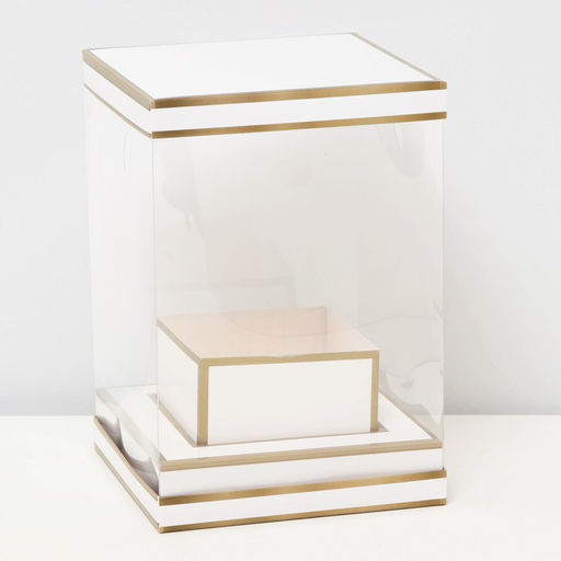 Коробка для цветов с вазой и PVC окнами складная, бронза, 16×23×16 см