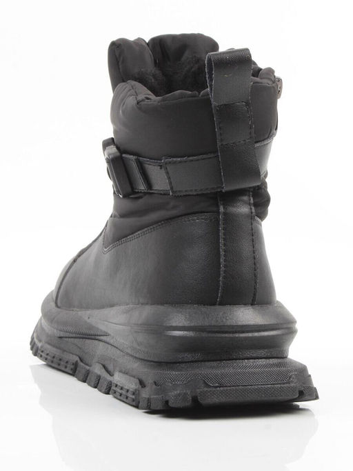 04-WG037-3M BLACK Ботинки зимние женские (натуральная кожа, курточная ткань, 100% шерсть)