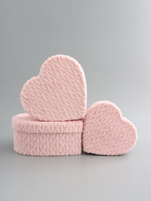 Набор подарочных коробок 3 в 1 сердца, розовый, плюшевая поверхность, L:30?27.5?12 см M:25.5?23.5?10 см S:20.7?19.5?8 см