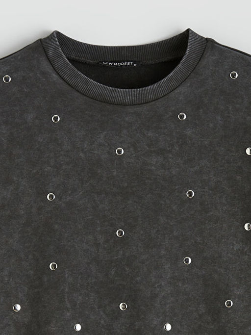 Ta?l? Oversize Kad?n Kal?n Sweatshirt Tunik