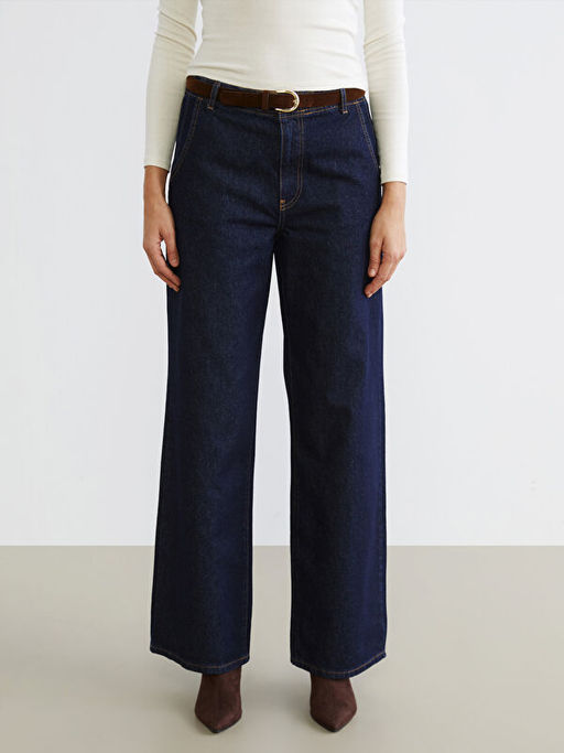 Beli Kemerli Wideleg Kad?n Jean Pantolon
