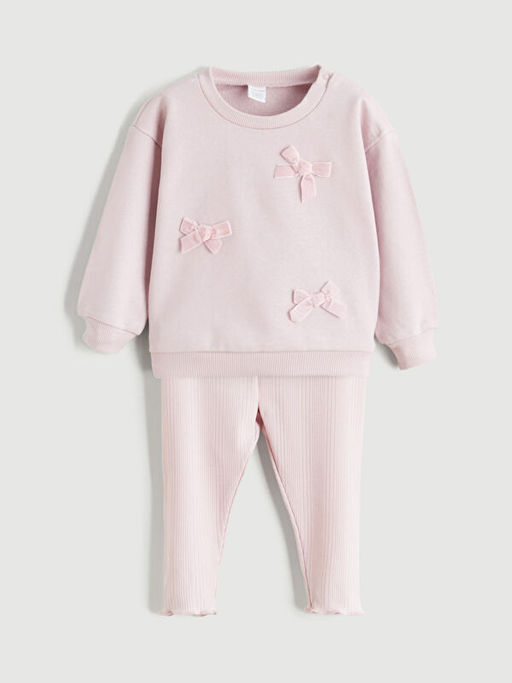 Fiyonklu K?z Bebek Sweatshirt ve Tayt 2li
