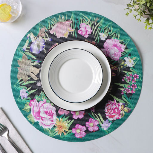 Набор салфеток сервировочных Доляна Роуз, d=38 см, 4 шт, цвет зелёный  фото 6