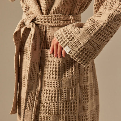 Халат вафельный женский SL HOME: Chess «Саббиа», размер S, хлопок 100%, коричневый