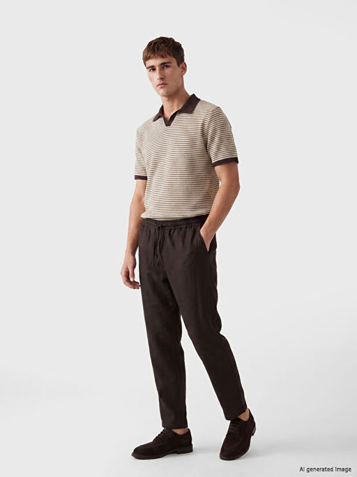 Regular Fit Erkek Keten G?r?n?ml? Pantolon