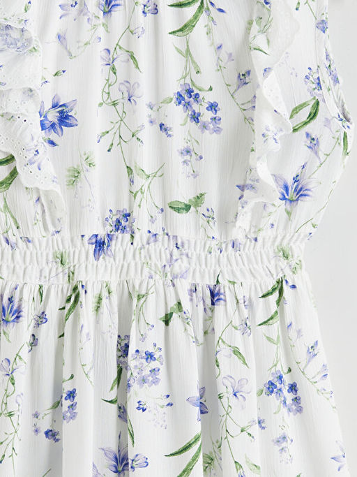 Bisiklet Yaka ?i?ekli K?z ?ocuk Elbise