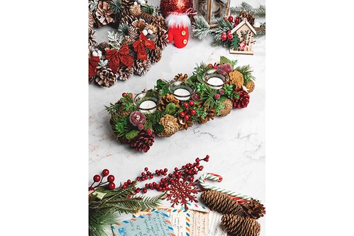 Новогоднее украшение подсвечник 36*14*8 см Тайна Рождества на 3 свечи прямоугольный