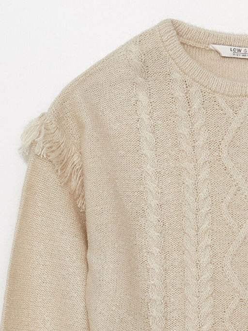 Bisiklet Yaka Kendinden Desenli Uzun Kollu K?z ?ocuk Triko Kazak - Waikiki фото 3