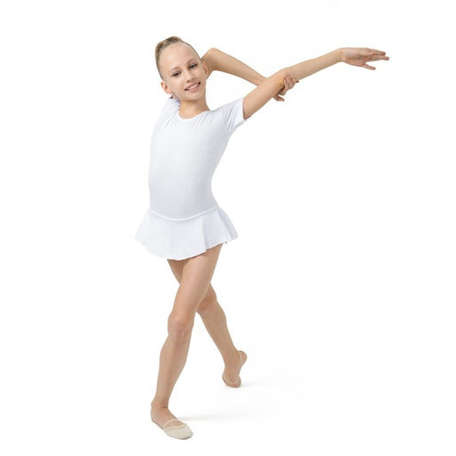 Купальник гимнастический Grace Dance, с юбкой, с коротким рукавом, р. 32, цвет белый  фото 5