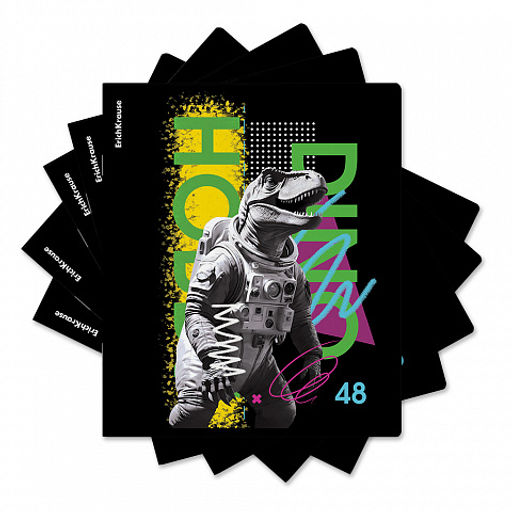 Цена за 5 шт. Тетрадь общая ученическая ErichKrause Dino Hobby, 48 листов, клетка, выборочный УФ-лак_MIX-PACK