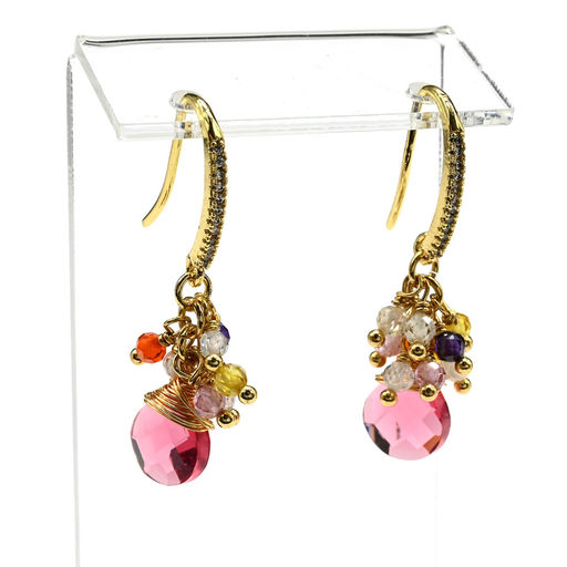 Серьги с цирконом и фианитами "Салют" цв.розовый.