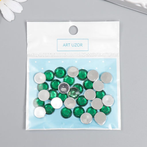 Декор для творчества пластик Стразы круглые. Ярко-зелёные набор 36 шт 1х1 см - Арт узор фото 4