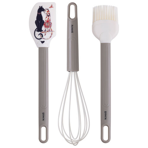 НАБОР: ВЕНЧИК, ЛОПАТКА, КИСТОЧКА AGNESS, 3 ПРЕДМЕТА, СЕРИЯ ПАРИЖСКИЕ КОТЫ